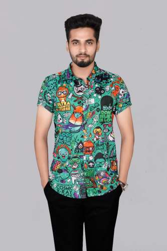 Cartoon Print Mens Shirts  by royal queen textile