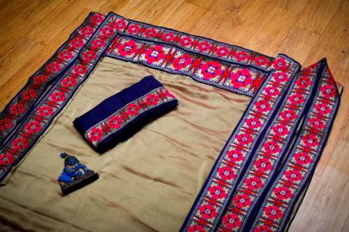Embroidered Lace Border Chiffon Silk Saree