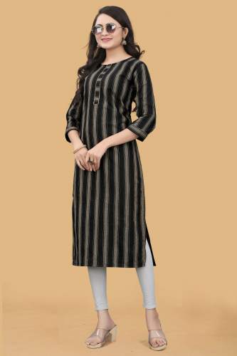 Black Cotton Silk Straight Kurtis For Women's by Ved Tex