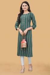 Green Cotton Silk Kurtis For Women'S