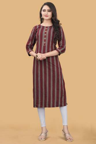 Maroon Cotton Silk Jacquard Design Kurtis by Ved Tex