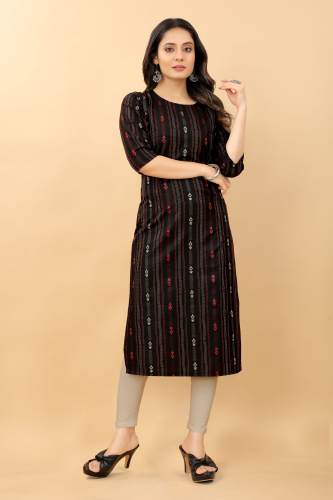 Ved Tex Jacquard Cotton Black Kurtis by Ved Tex