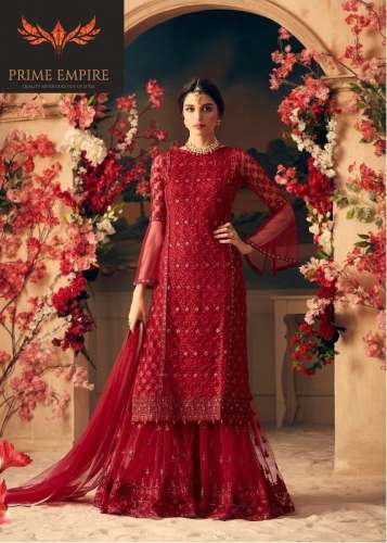 Prime Empire Red Embroidered Sharara Suits