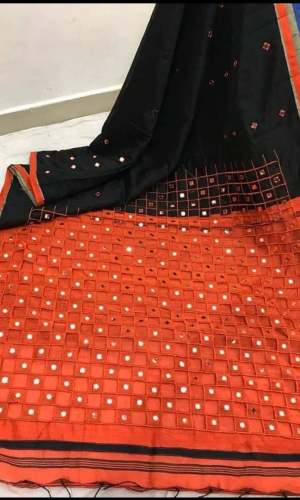 Designer Black and Orange Cut work Saree