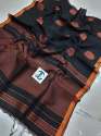 Exclusive Pure Linen by Linen Rose Motive copper Zari weaving Saree