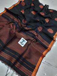 Exclusive Pure Linen by Linen Rose Motive copper Zari weaving Saree