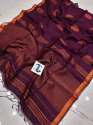 Exclusive Pure Linen by Linen Rose Motive copper Zari weaving Saree thumb 2