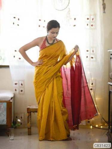 Fancy Plain Silk Cotton Handloom Saree
