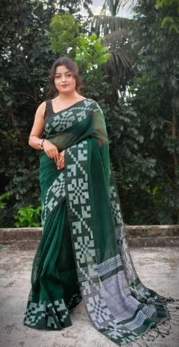 Fashionable Pure Linen Weaving Saree 