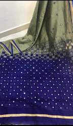 Green and Blue Cotton Silk Cut work saree