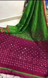 Green And Pink Cut Work Cotton Silk Saree