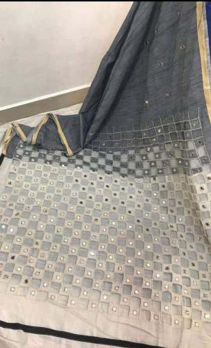 Grey And Off White Cut Work Saree
