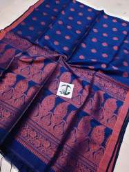 Kolkata Special Pure Organic Linen Benarasi Copper Zari Saree