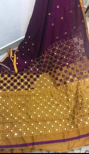 Mustard And Dark Pink Cut Work Saree