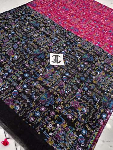 Party Wear Silk cotton Madhubani Print 