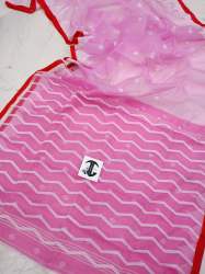 Premium Quality Pure Maslin Temple Weaving border With Zigzak Pattern pallu saree