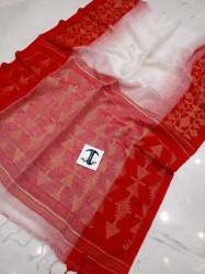 Pure Linen by Linen Handwoven Ikkat with Zari Weaving border saree