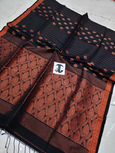 Pure Organic Linen Benarasi with Copper Zari Weaving border Saree