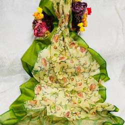 Fancy Floral Print Linen Saree