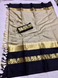 Hathi Gold Zari Soft Silk Cotton Sarees
