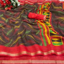 Multi Color Linen Printed Saree