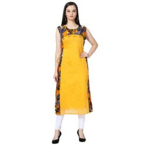 Fancy Yellow Cotton Printed Kurtis by Vesture Forge Enterprises