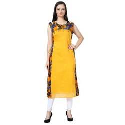 Fancy Yellow Cotton Printed Kurtis