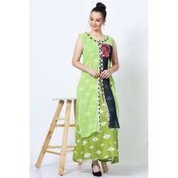 Green Printed Formal Wear Kurtis