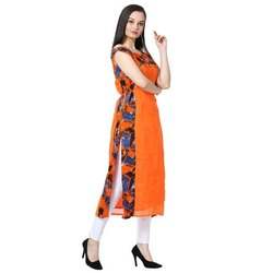 Orange Regular Wear Georgette Kurtis