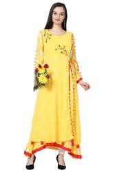 Yellow Fancy Designer Cotton Kurtis