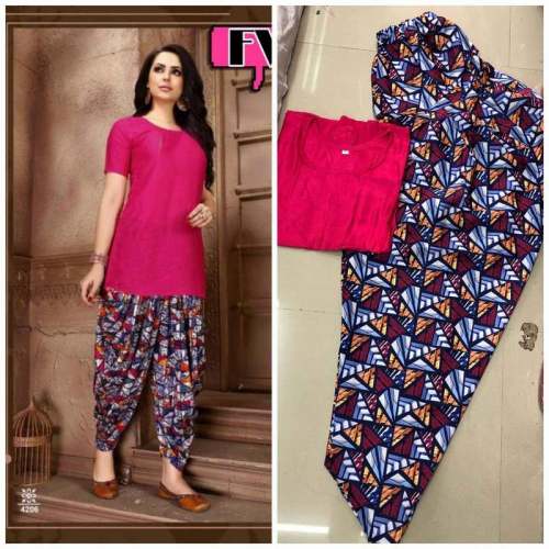Fancy Rayon Kurtis With Printed Dhoti by Hirva Collection