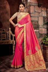 Art Silk Fabric Designer Embroidered  Pink Saree
