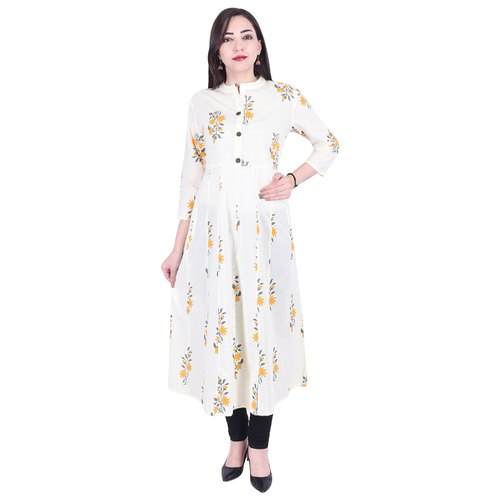 Beautiful Cream Printed Cotton Kurtis by Vaachi Creations