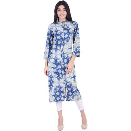 Blue Casual Block Printed Kurtis by Vaachi Creations