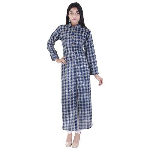 Ladies Office Wear Checks Cotton Kurtis