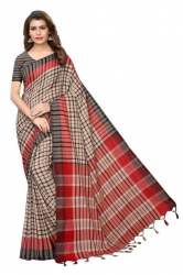 Trendy Lady Terra Checks Cotton Polyester Sarees
