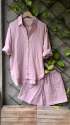 Classic Look Shorts Mulmul Cotton Co-ord Set With Long Shirts For Ladies thumb 3