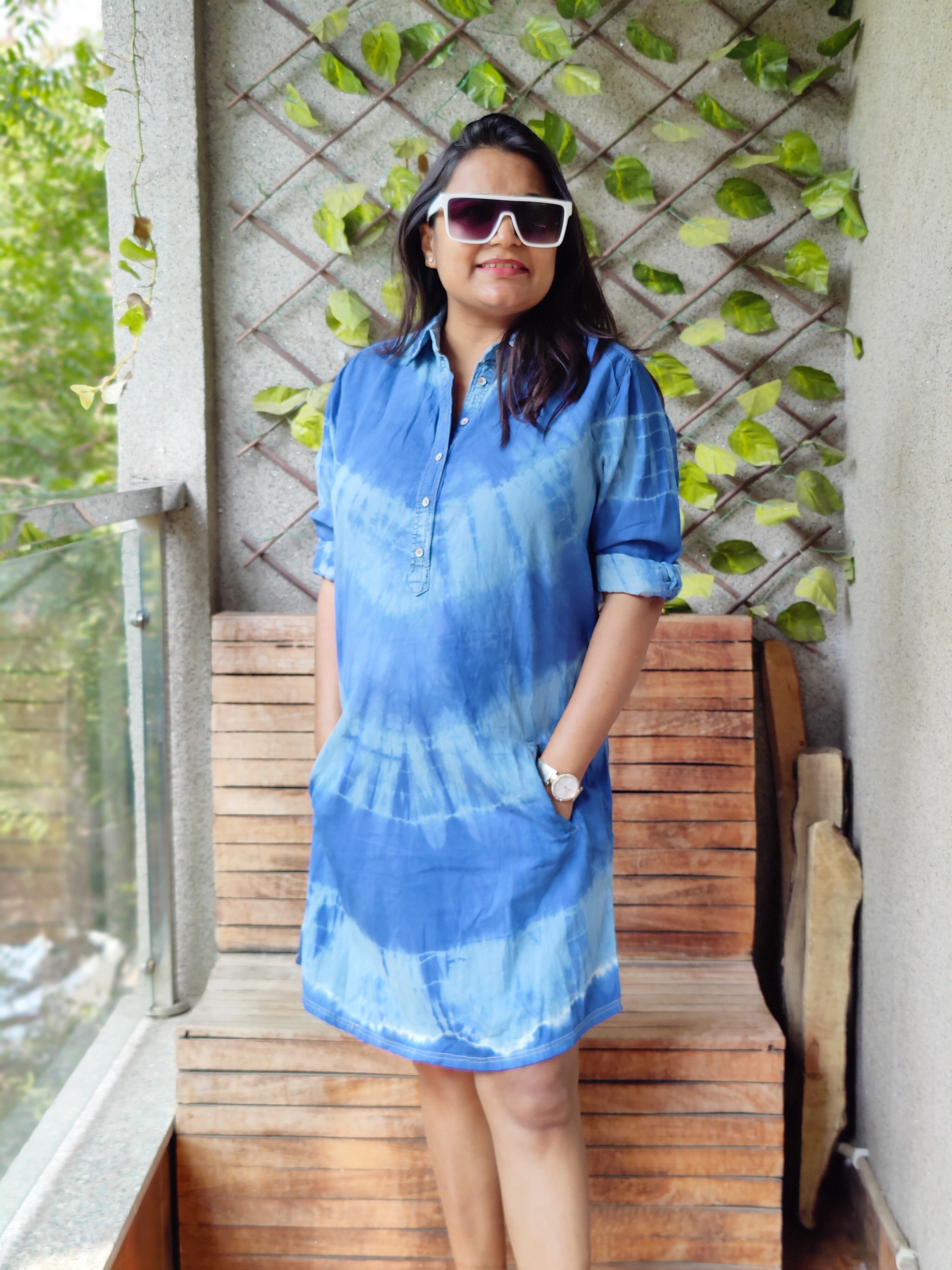 Denim Tie Dye Double Pocket Tunic by urban darji lifestyle