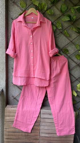 Fully Comfortable And Softness Mulmul Ladies Cord Set