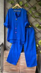 Ladies Multicolor Button Mulmul Cord Set