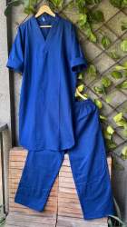 Ladies Plain Linen Long Top And Pant Cord Set