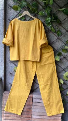 Ladies Regular Wear Plain Linen Cord Set