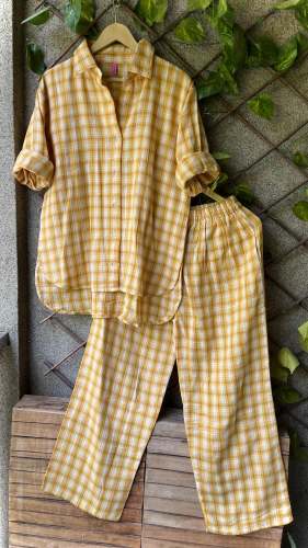 Micro Check Print Mulmul Cotton Night Suit for Ladies