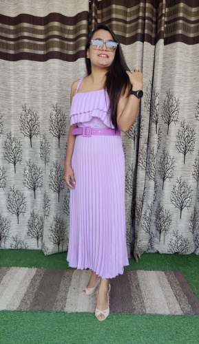 Pretty Western Long Pleated Dress with Belt