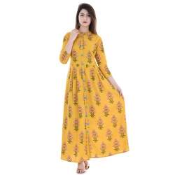 Stylish Girls Yellow Printed Rayon Kurtis