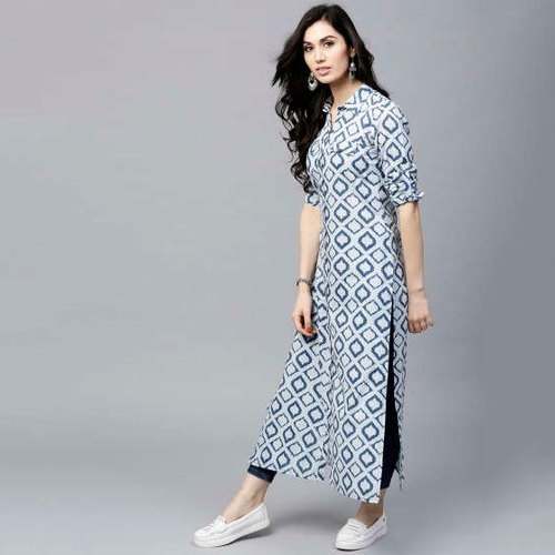 Women Straight Printed Cotton Kurtis by Abha Fashion