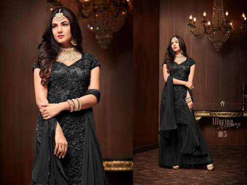 Elegant Embroidered Net Semi Stitched Material
