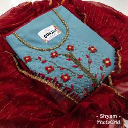 Algae Green Raw Silk Salwar dress Material with embroidery PC2529 Worldwide  Ship – Parijat Collections
