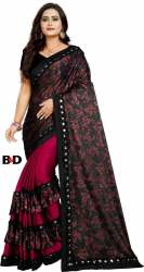 Stylish Ladies Ruffle Printed Sarees