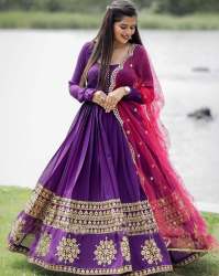Designer PartyWear Gown - Purple Silk Gown With Dupatta